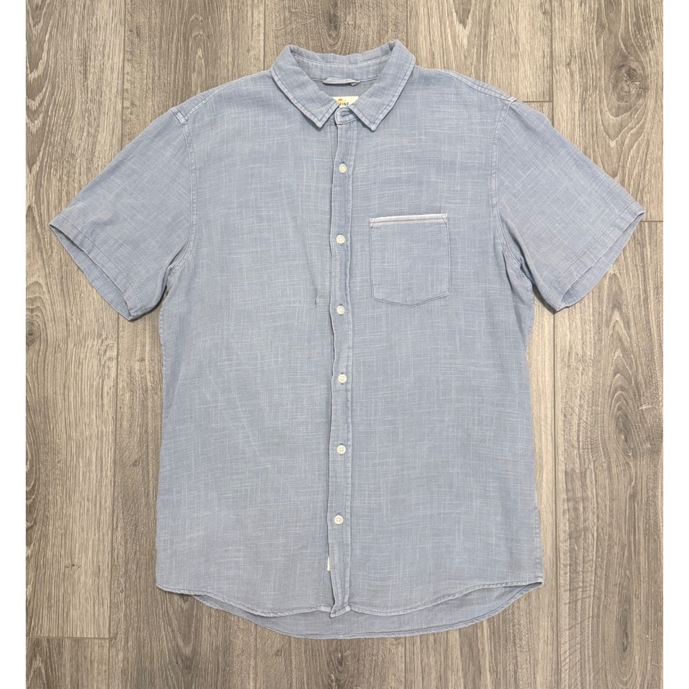 Marine Layer Button Down Medium Blue Slub Cotton Short Sleeve Casual Beach